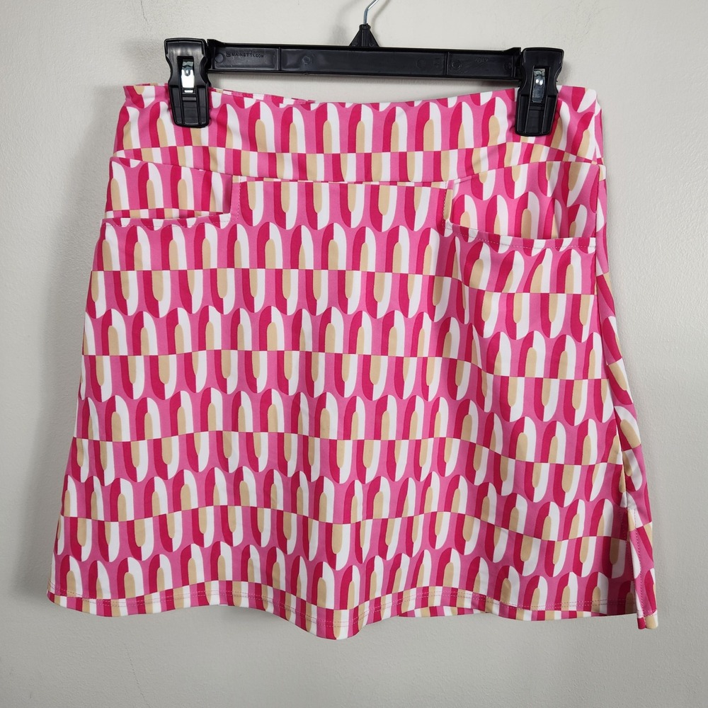 Jude Connally Skort XS Pink Tan Geometric Mod Print Golf Tennis Pickleball